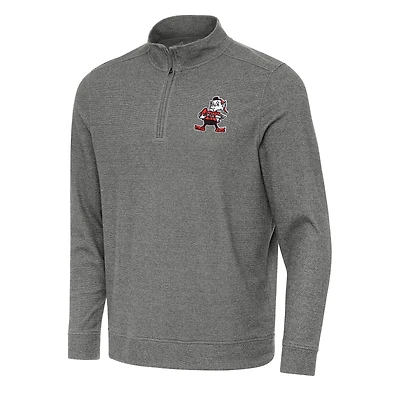 Men's Antigua Heather Black Cleveland Browns Subtle Quarter-Zip Top