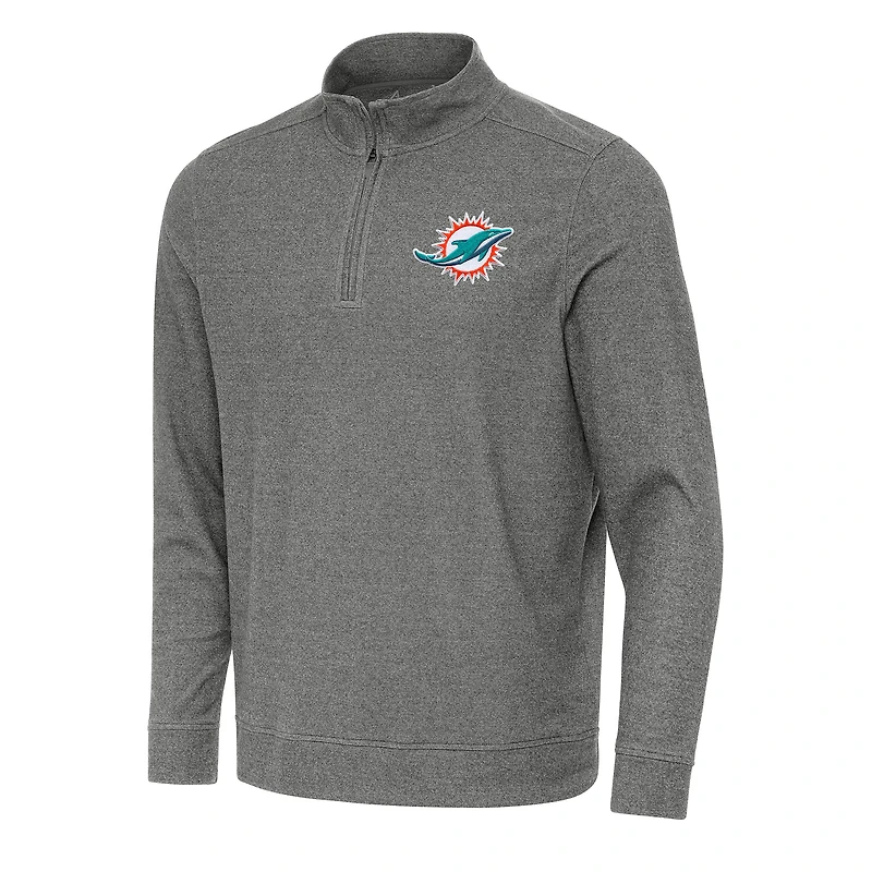 Men's Antigua Heather Black Miami Dolphins Subtle Quarter-Zip Top