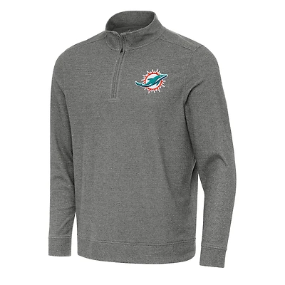 Men's Antigua Heather Black Miami Dolphins Subtle Quarter-Zip Top