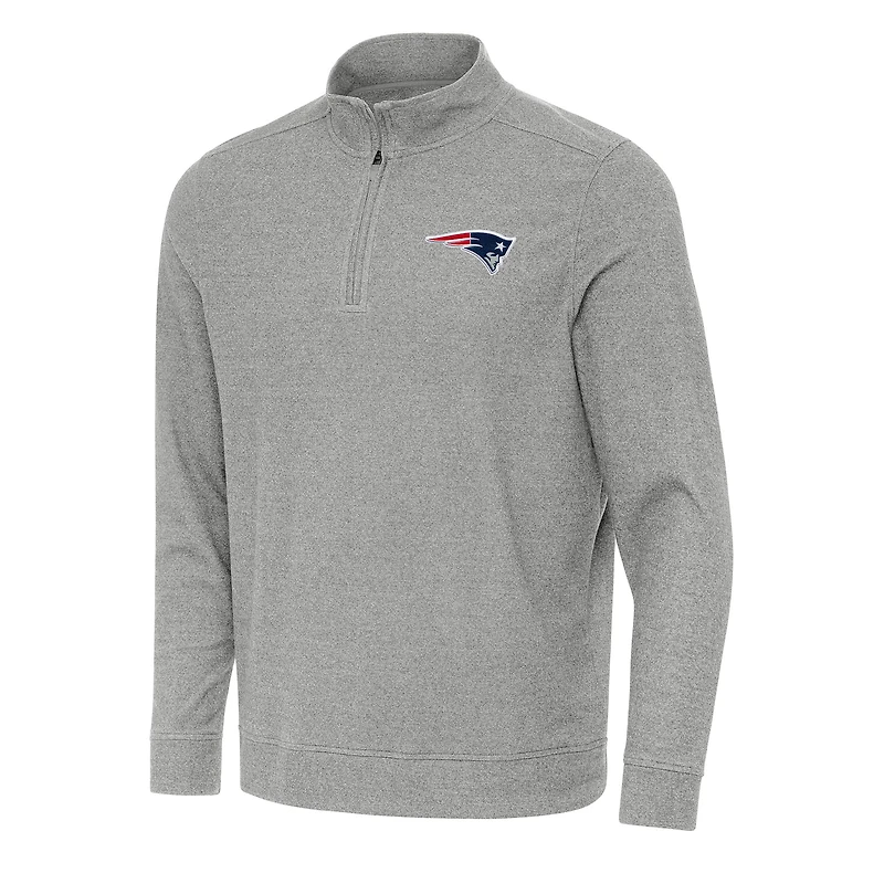Men's Antigua Heather Gray New England Patriots Subtle Quarter-Zip Top