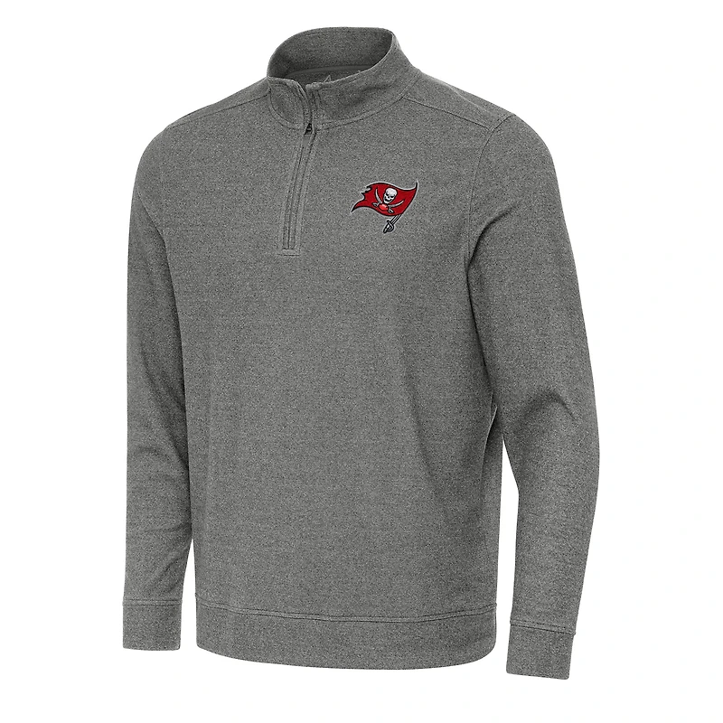 Men's Antigua Heather Black Tampa Bay Buccaneers Subtle Quarter-Zip Top