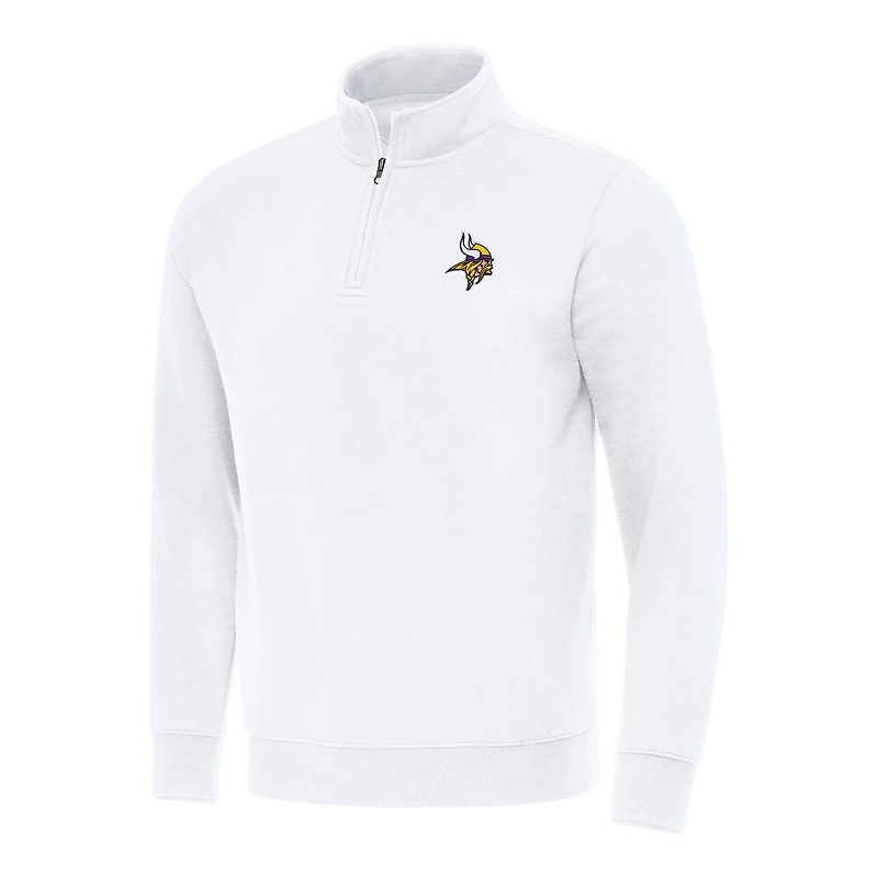 Men's Antigua White Minnesota Vikings Victory Quarter-Zip Pullover Top
