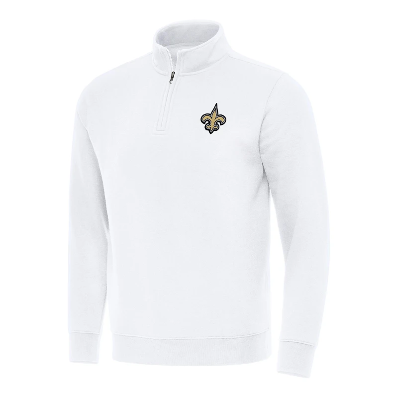 Men's Antigua White New Orleans Saints Victory Quarter-Zip Pullover Top
