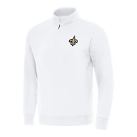 Men's Antigua White New Orleans Saints Victory Quarter-Zip Pullover Top