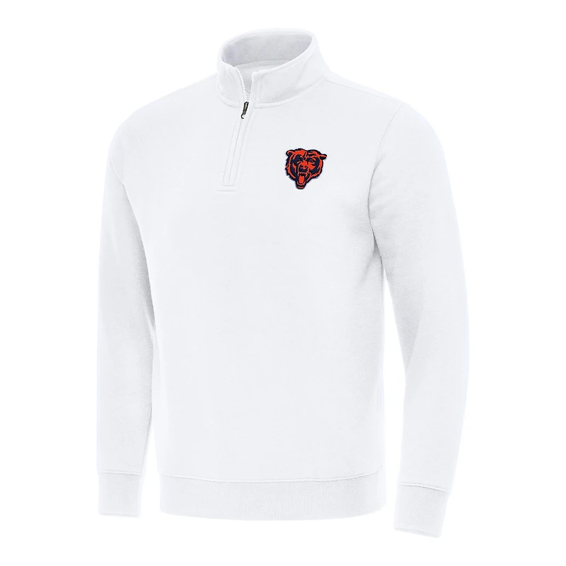 Men's Antigua White Chicago Bears Victory Quarter-Zip Pullover Top