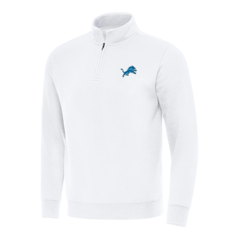 Men's Antigua White Detroit Lions Victory Quarter-Zip Pullover Top