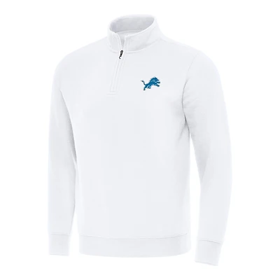 Men's Antigua White Detroit Lions Victory Quarter-Zip Pullover Top
