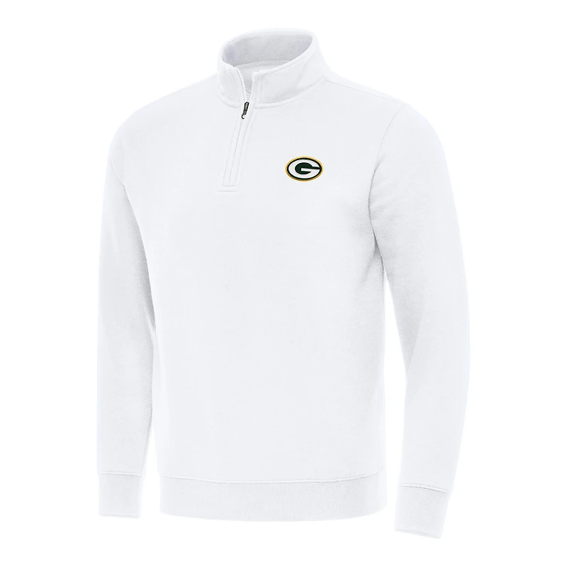 Men's Antigua White Green Bay Packers Victory Quarter-Zip Pullover Top