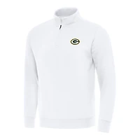 Men's Antigua White Green Bay Packers Victory Quarter-Zip Pullover Top