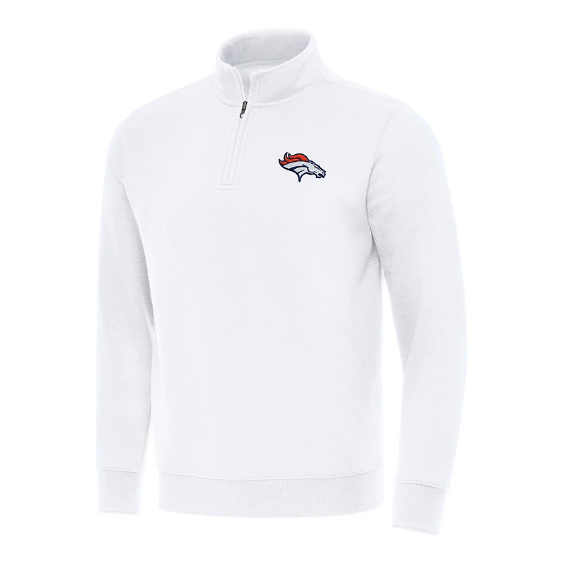 Men's Antigua White Denver Broncos Victory Quarter-Zip Pullover Top
