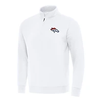 Men's Antigua White Denver Broncos Victory Quarter-Zip Pullover Top