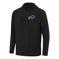 Men's Antigua  Heather Black Buffalo Bills Spikes Quarter-Zip Pullover Hoodie