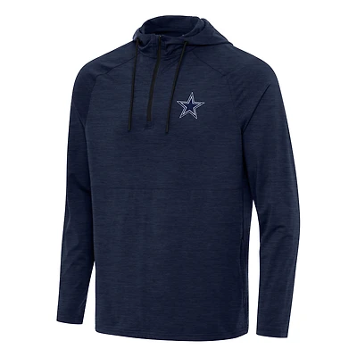 Men's Antigua  Heather Navy Dallas Cowboys Spikes Quarter-Zip Pullover Hoodie