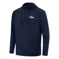 Men's Antigua  Heather Navy Denver Broncos Spikes Quarter-Zip Pullover Hoodie
