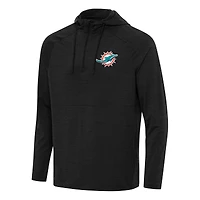 Men's Antigua  Heather Black Miami Dolphins Spikes Quarter-Zip Pullover Hoodie