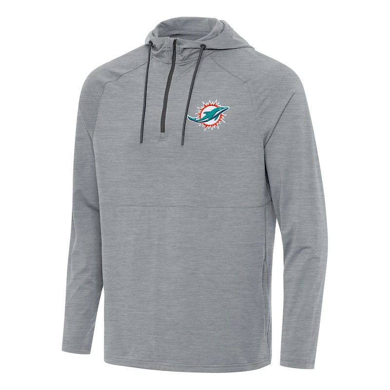 Men's Antigua Heather Gray Miami Dolphins Spikes Quarter-Zip Pullover Hoodie