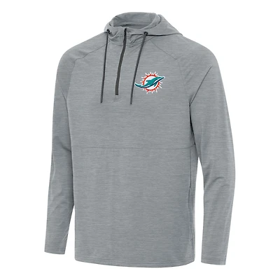 Men's Antigua Heather Gray Miami Dolphins Spikes Quarter-Zip Pullover Hoodie