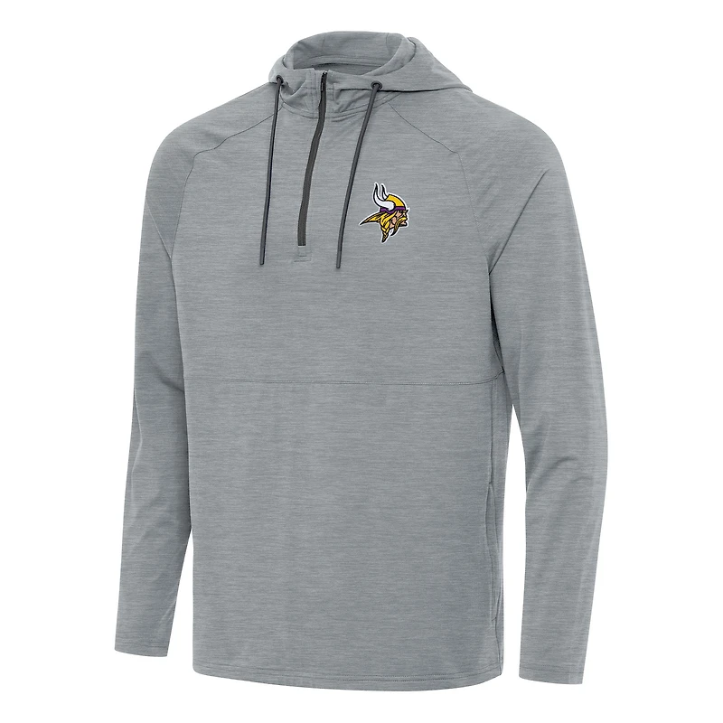 Men's Antigua  Heather Gray Minnesota Vikings Spikes Quarter-Zip Pullover Hoodie