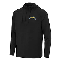 Men's Antigua  Heather Black Los Angeles Chargers Spikes Quarter-Zip Pullover Hoodie
