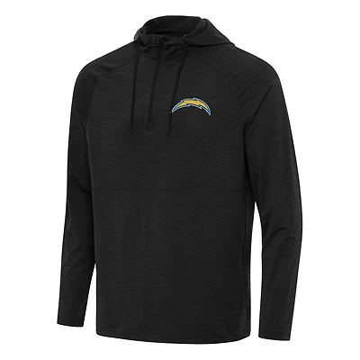 Men's Antigua Heather Black Los Angeles Chargers Spikes Quarter-Zip Pullover Hoodie