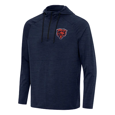 Men's Antigua  Heather Navy Chicago Bears Spikes Quarter-Zip Pullover Hoodie