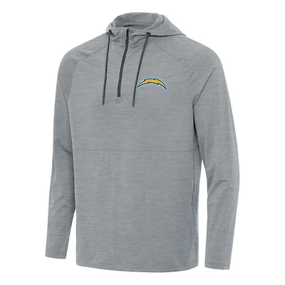 Men's Antigua Heather Gray Los Angeles Chargers Spikes Quarter-Zip Pullover Hoodie