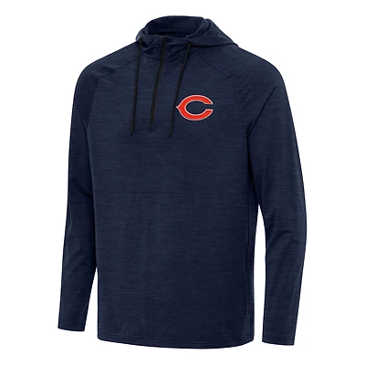 Men's Antigua  Heather Navy Chicago Bears Spikes Quarter-Zip Pullover Hoodie