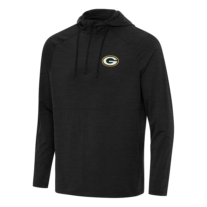 Men's Antigua  Heather Black Green Bay Packers Spikes Quarter-Zip Pullover Hoodie