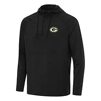 Men's Antigua  Heather Black Green Bay Packers Spikes Quarter-Zip Pullover Hoodie