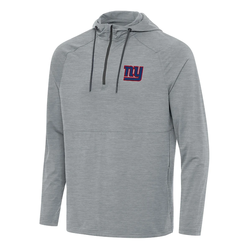 Men's Antigua  Heather Gray New York Giants Spikes Quarter-Zip Pullover Hoodie