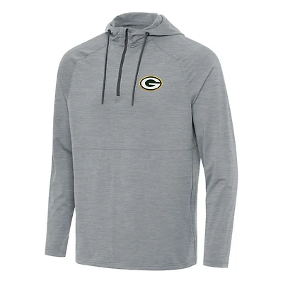 Men's Antigua Heather Gray Green Bay Packers Spikes Quarter-Zip Pullover Hoodie