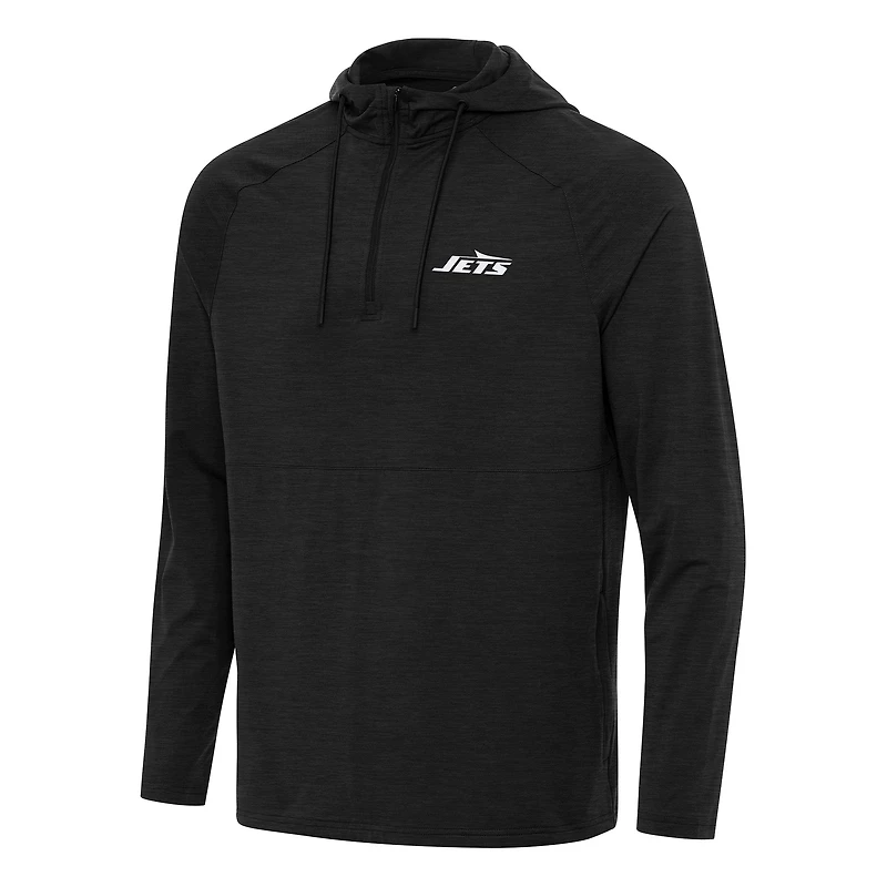 Men's Antigua Heather Black New York Jets Spikes Quarter-Zip Pullover Hoodie