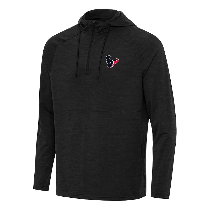 Men's Antigua Heather Black Houston Texans Spikes Quarter-Zip Pullover Hoodie
