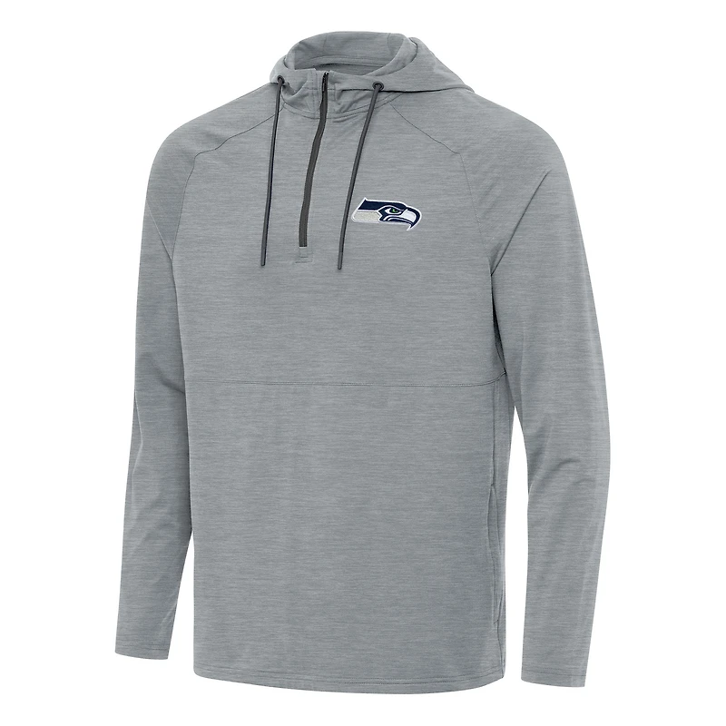 Men's Antigua  Heather Gray Seattle Seahawks Spikes Quarter-Zip Pullover Hoodie