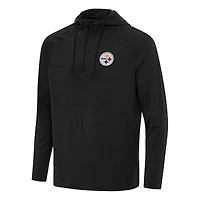 Men's Antigua  Heather Black Pittsburgh Steelers Spikes Quarter-Zip Pullover Hoodie
