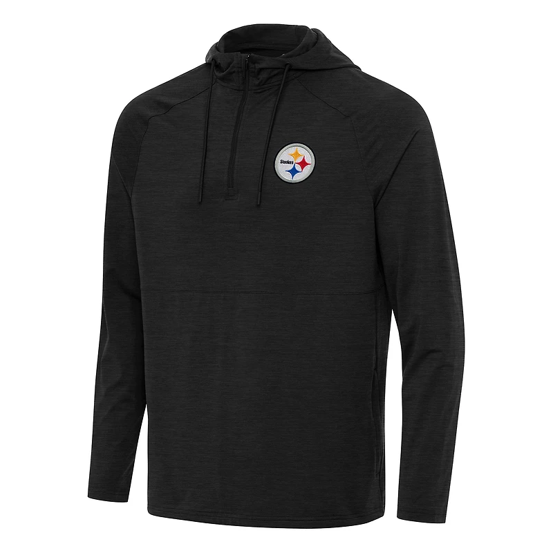 Men's Antigua Heather Black Pittsburgh Steelers Spikes Quarter-Zip Pullover Hoodie