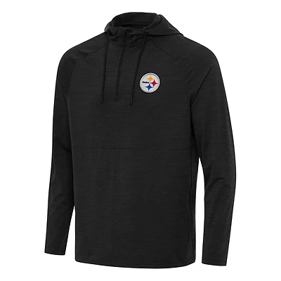 Men's Antigua  Heather Black Pittsburgh Steelers Spikes Quarter-Zip Pullover Hoodie