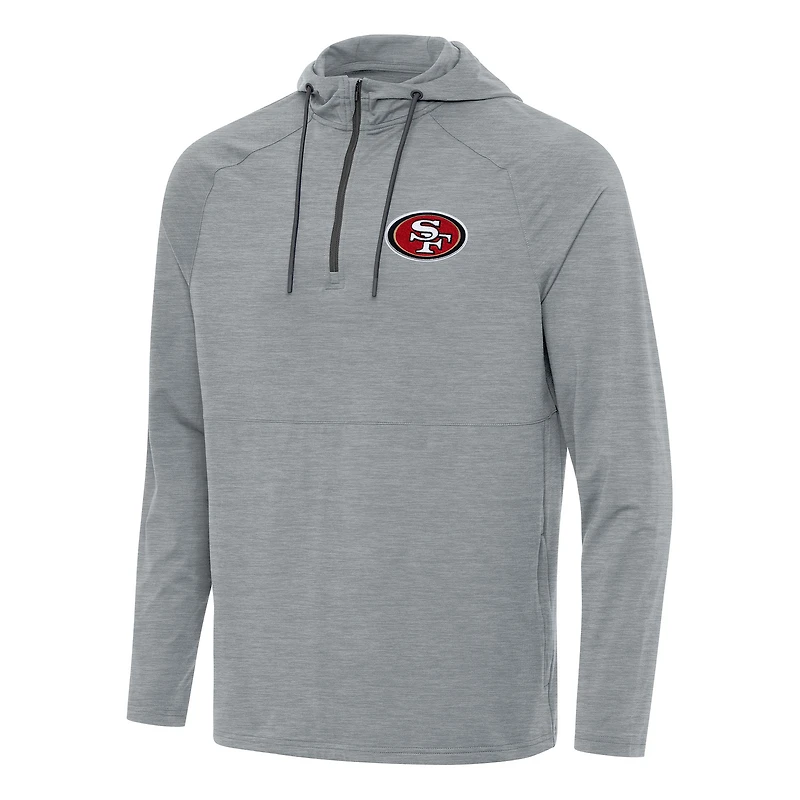 Men's Antigua Heather Gray San Francisco 49ers Spikes Quarter-Zip Pullover Hoodie