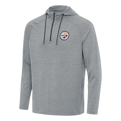 Men's Antigua Heather Gray Pittsburgh Steelers Spikes Quarter-Zip Pullover Hoodie