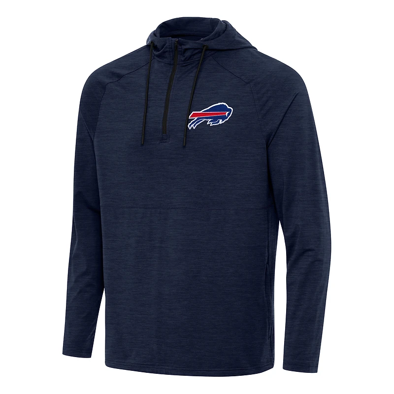 Men's Antigua  Heather Navy Buffalo Bills Spikes Quarter-Zip Pullover Hoodie
