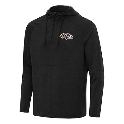 Men's Antigua Heather Black Baltimore Ravens Spikes Quarter-Zip Pullover Hoodie