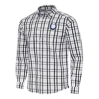 Men's Antigua Black/Gray Indianapolis Colts Tending Woven Tri-Blend Long Sleeve Button-Down Shirt