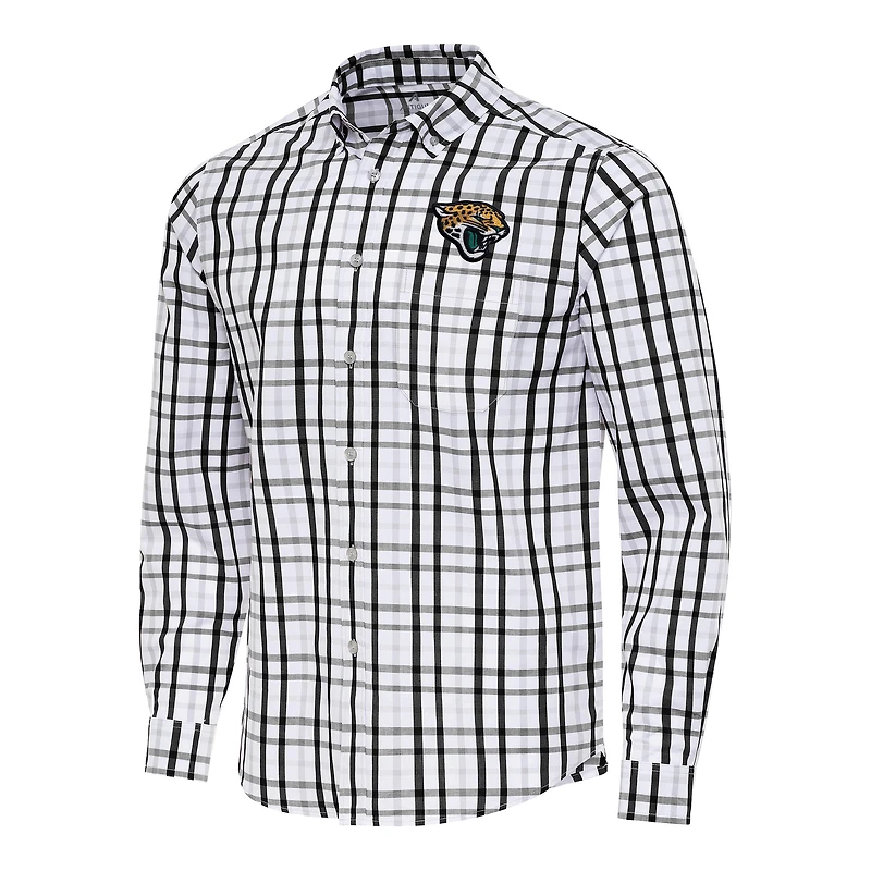 Men's Antigua Black/Gray Jacksonville Jaguars Tending Woven Tri-Blend Long Sleeve Button-Down Shirt