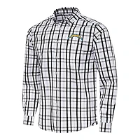Men's Antigua Black/Gray Los Angeles Chargers Tending Woven Tri-Blend Long Sleeve Button-Down Shirt
