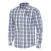 Men's Antigua Navy/Gray Los Angeles Rams Tending Woven Tri-Blend Long Sleeve Button-Down Shirt