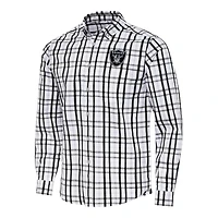 Men's Antigua Black/Gray Las Vegas Raiders Tending Woven Tri-Blend Long Sleeve Button-Down Shirt
