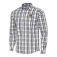 Men's Antigua Black/Gray Minnesota Vikings Tending Woven Tri-Blend Long Sleeve Button-Down Shirt