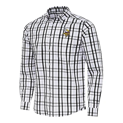 Men's Antigua Black/Gray Minnesota Vikings Tending Woven Tri-Blend Long Sleeve Button-Down Shirt