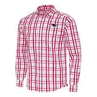 Men's Antigua Red/Gray New England Patriots Tending Woven Tri-Blend Long Sleeve Button-Down Shirt