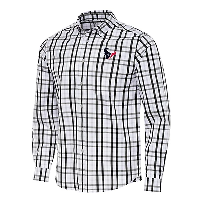 Men's Antigua /Gray Houston Texans Tending Woven Tri-Blend Long Sleeve Button-Down Shirt